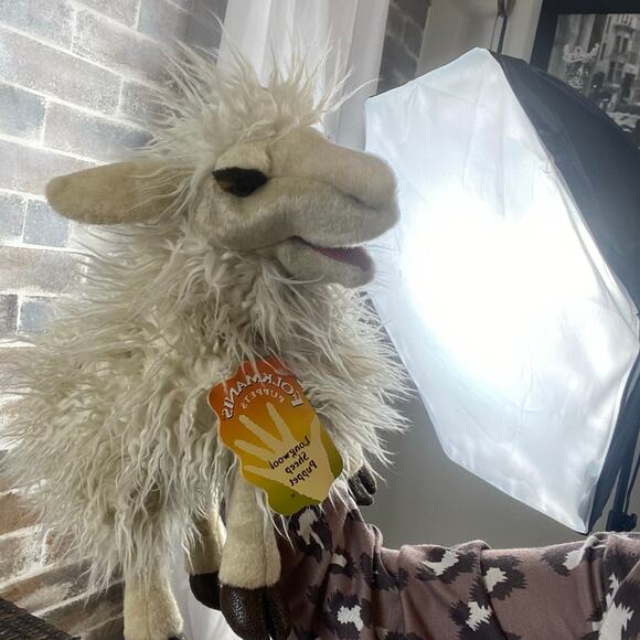 New Retired Folkmanis Hand Puppet Long Wool Sheep 19" long - Picture 8 of 13